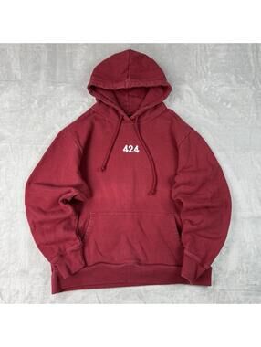 424 Los Angeles Pullover Hoodie Men XL Red Distressed Streetwear Heavyweight Y2K